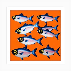 Six Fish On Orange Background Art Print