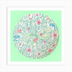 Wildflower doodle turquoise Art Print