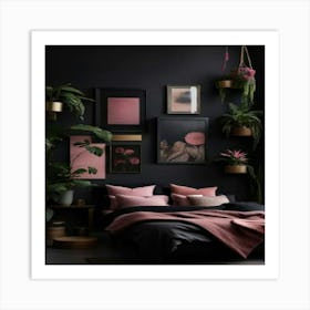 Black Bedroom With Pink Accents Art Print