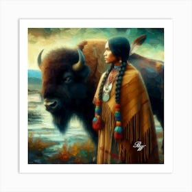 Native American Woman With Buffalo Copy 1 Art Print