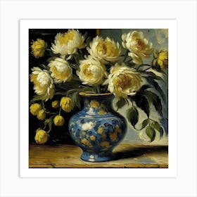 Peonies In A Blue Vase Art Print