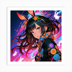 Anime Girl With Bunny Ears Wall Decoration Art Print