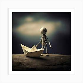 Firefly Melancholy Stick Doll With Paper Boat On Gloomy Backdrop 60126 Art Print