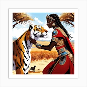 Tiger And African Woman Art Print