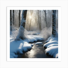 Winter Woodland Stream in Diffused Sunlight 2 Art Print