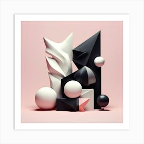 Retro Psycho Black White Shapes Pastel 3d Gradient Vintage Monochrome Geometric Soft Dim (7) Art Print