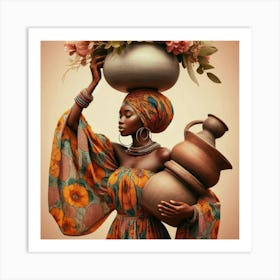 African Woman Holding Pots Art Print