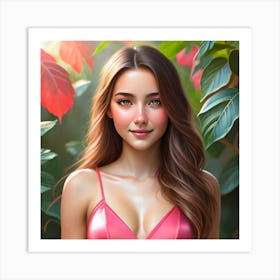 Asian Girl In Pink Bikini Art Print