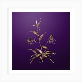 Gold Botanical Flame Lily on Royal Purple n.1997 Art Print