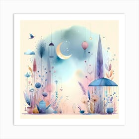 Watercolor Night Garden Art Print