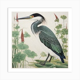 Ohara Koson Inspired Bird Painting Green Heron 4 Square Art Print