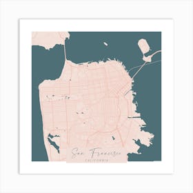 San Francisco California Pink and Blue Cute Script Street Map 1 Art Print