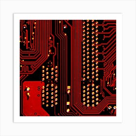 Red Circuit Board Texture Red Circuit Digital Texture Circuit Board Red Technology Art Print