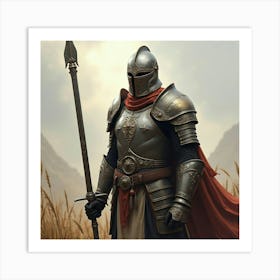 A Legendary Warrior In Ancient Armor, Standing On A Battlefield 1 Art Print