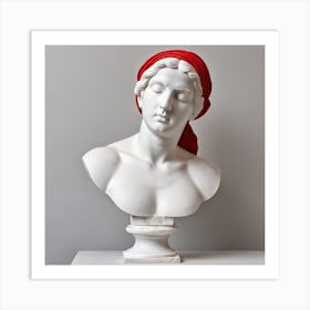 Classical bust sculpture of a figure from Greco-Roman mythology with red blindfold Art Print