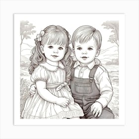 Portrait Of A Boy And Girl Art Print