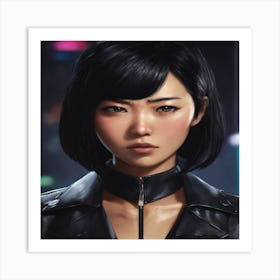 Asian Girl In Leather Jacket Art Print
