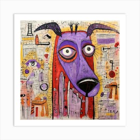 Dog Abstract Pet Neo Expressionism Face Animal Nature Distorted Cartoon Colorful Picasso Drawing Art Doodle Modern Portrait Art Print