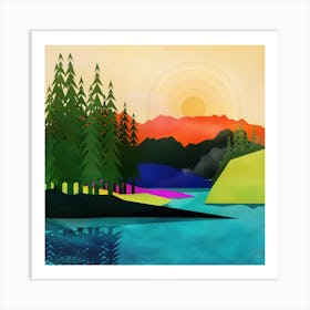 Setting Sun near the Peaceful River Art Print