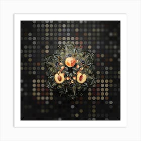 Vintage Nectarine Fruit Wreath on Dot Bokeh Pattern n.0068 Art Print