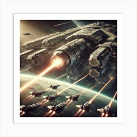 Fortified Martian Ship Deploying Planet Cracker Art Print