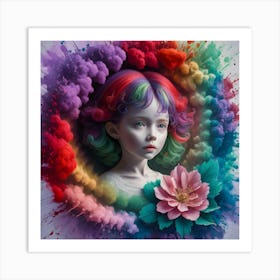 3d Watercolor Painting Featuring A Young Girl With Delicate Features Art Print