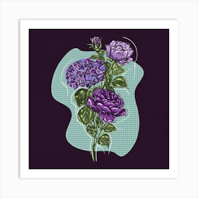 Hydrangeas - Violet Purple Vintage Aesthetic Botanical Floral Bouquet Digital Painting Art Print