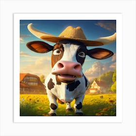 Cow In The Field Art Print