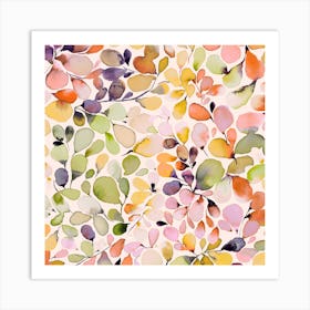 Leaffy Eucalyptus Coral Yellow Square Art Print