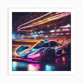 Racing Car With Neon Lights Art Print