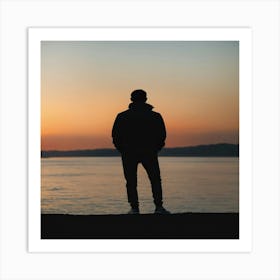 Silhouette Of A Man At Sunset2 Art Print