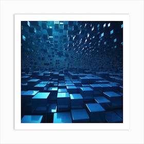 Geometric Blue Cubes Form A Grid Like Network Suspended In Mid Air, Representing The Complexity Of Digital Systems Through Futuristic 3d Visualization 1 Art Print