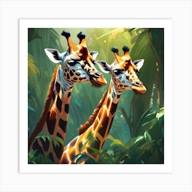 Giraffes In The Jungle 3 Art Print