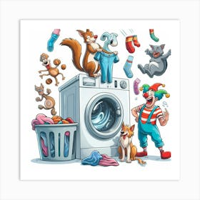 Cartoon Washing Machine With A Clown Art Print