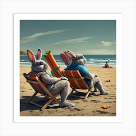 Rabbits On The Beach 3 Art Print