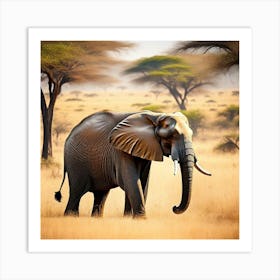 Elephant In The Savannah Art Print