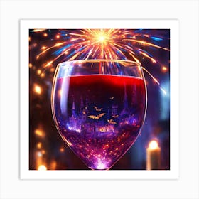 Wine Glass With Fireworks Art Print