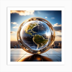 Earth Globe On A City Art Print