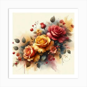 Watercolor design with beautiful roses oil painting abstract 14 Art Print