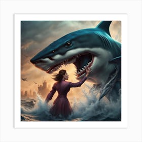 Woman And A Shark Art Print