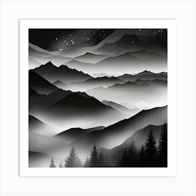 Black And White Mountains Art Print