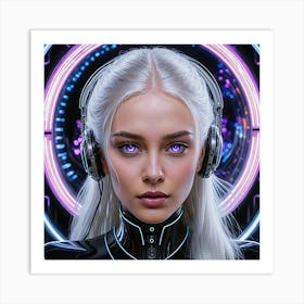 Futuristic Girl With Headphones Art Print