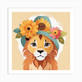 Floral Baby Lion Nursery Painting (30) Art Print