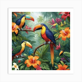 Toucans In The Jungle paintings art print Art Print