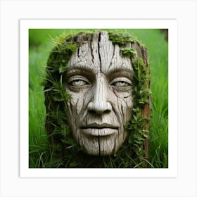 Firefly Weathered, Furrowed, Face, Grass, Wood, Nature, Texture, Sculpture, Organic, Earthy, Aged, W Art Print