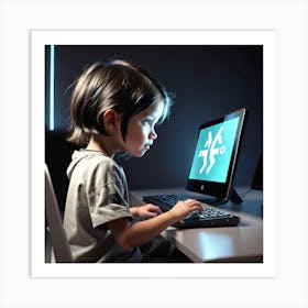 Child Uses A Computer Art Print