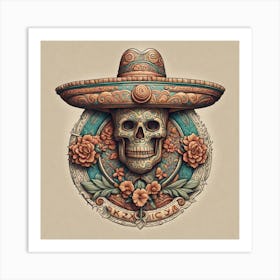 Skull In Sombrena Art Print