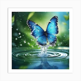 Blue Butterfly Splashing Water Art Print