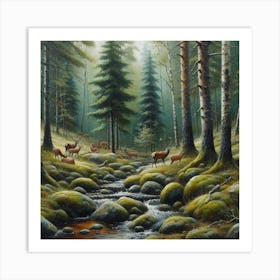 Deer In The Forest, Acrylic Painting Style 5 Art Print