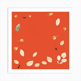 Autumn Artwork Showcasing Minimalist Design Featuring An Inventive Spread Of Leaves And Berries Sca Art Print